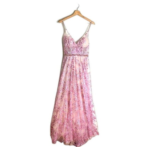 Mac Duggal 67264M Corset Bodice Sequin Dress in pink long sparkly gown size 4 - Picture 3 of 12